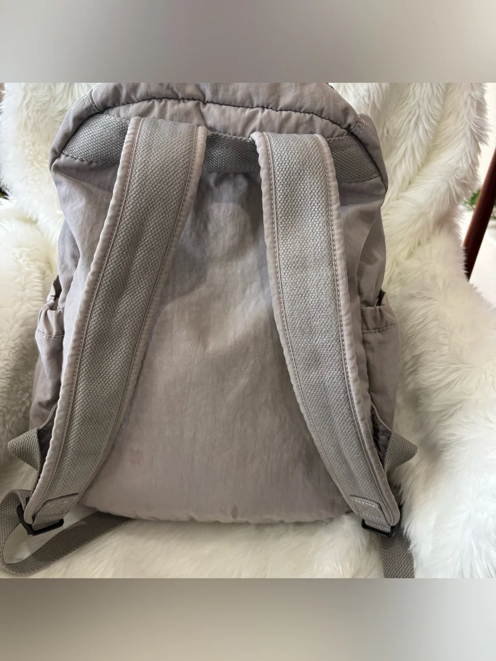 Kipling Live Light Backpack Taupe Gray Nylon Monkey Charm Multi Pocket